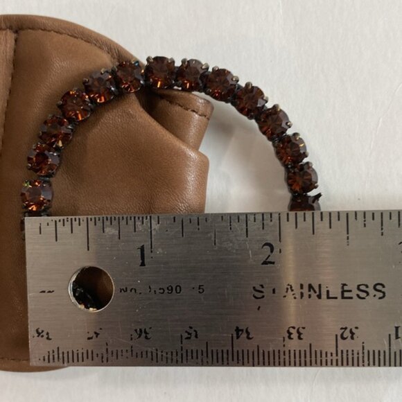 Brown Faux Leather Belt with Beaded Buckle Waist Cinch Size M/L